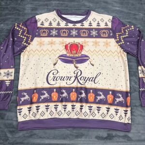 Crown Royal Mens Purple Holiday Sweatshirt Reindeer Whiskey 3XL 14589
